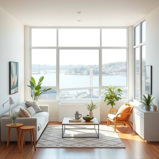 Bright and airy studio with large windows overlooking San Francisco Bay.