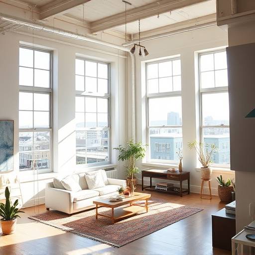 Bright loft studio with large windows and natural light in the Bayview district of San Francisco.