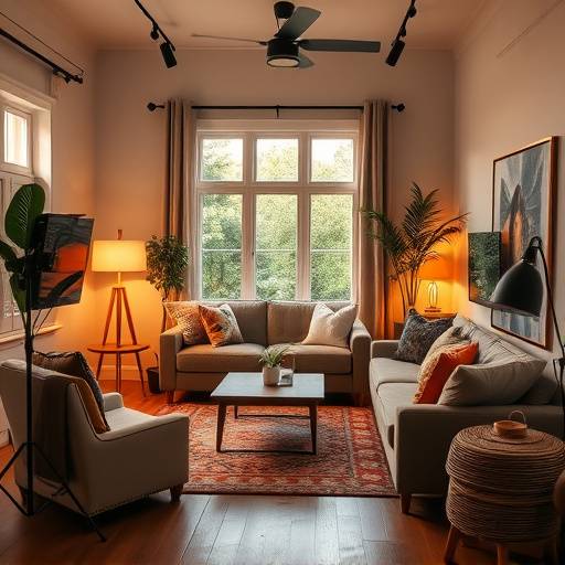Cozy studio with a living room setup, perfect for lifestyle photography.