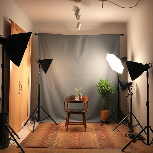 Intimate portrait studio with a variety of backdrops and soft lighting.