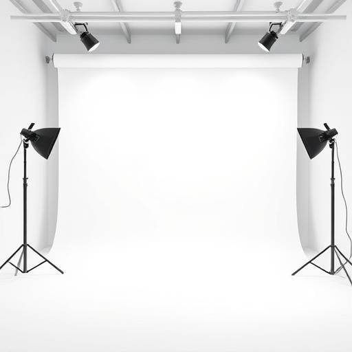Minimalist white studio with seamless backdrop and professional equipment.