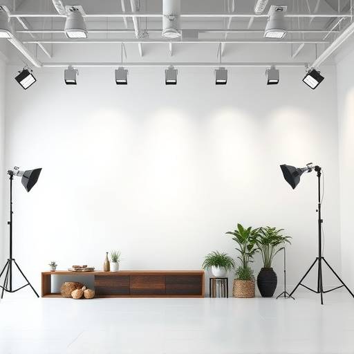 Modern and spacious photography studio with cyclorama wall and advanced lighting system.